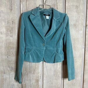 💙✨ Y2K Teal Crushed Velvet Cropped Blazer – Office Siren Meets Date Night S